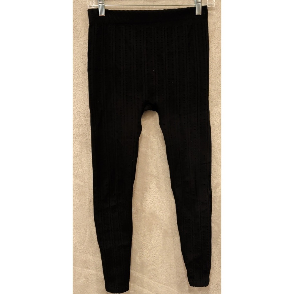 Black Ribbed Leggings Stretch High Waist‎ Pull On Slim Fit 24" Inseam